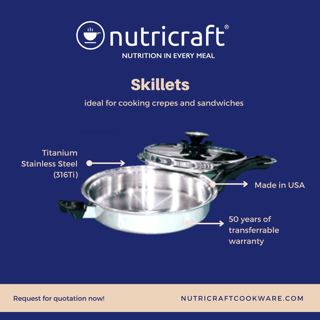 Nutricraft 11.5" Large Skillet with Cover, Titanium Stainless Steel (316Ti), Made in the U.S.A.